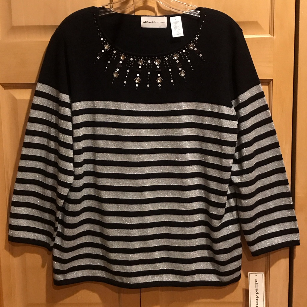New Alfred Dunner Black And Silver Embellished Sweater